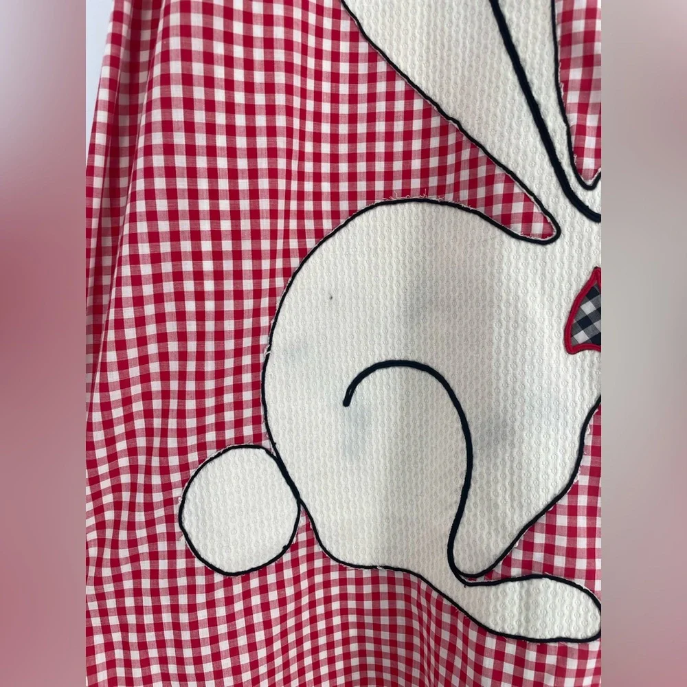 60s/70s Cottagecore Novelty Rabbit Appliqué Gingham Color-blocked Maxi Dress - Picture 13 of 14
